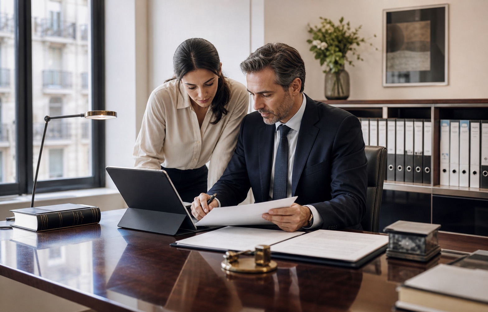Despacho de abogados con documentación confidencial protegida mediante backups cifrados