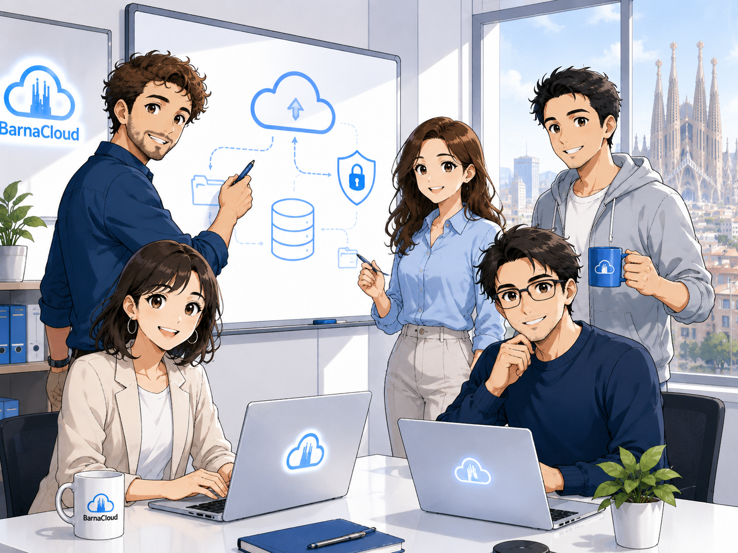 Equipo de BarnaCloud trabajando en una oficina de Barcelona